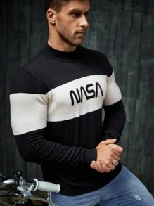 Manfinity VCAY Men Letter Pattern Two Tone Sweater