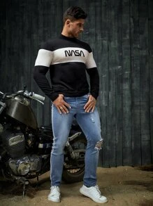 Manfinity VCAY Men Letter Pattern Two Tone Sweater