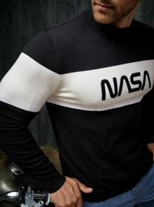 Manfinity VCAY Men Letter Pattern Two Tone Sweater