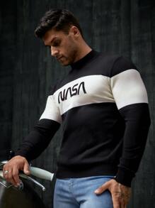 Manfinity VCAY Men Letter Pattern Two Tone Sweater