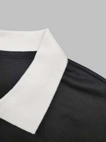 Manfinity 男士鬆身卡通及口號圖案撞色短袖polo衫 - 黑色 - 查看 4