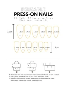 使用24入組長杏仁紫色閃光貓眼水鑽花卉裝飾假指甲和1入組指甲銼和1張膠帶立即升級您造型 - 紫色 - 查看 3