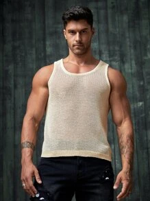 Manfinity VCAY Hombres Top unicolor tejido de canalé - Beis - Ver 5