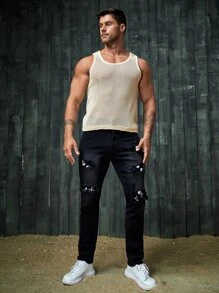 Manfinity VCAY Hombres Top unicolor tejido de canalé - Beis - Ver 4