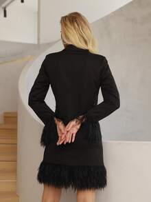 D&M 雙排釦毛茸邊西裝洋裝 - 黑色 - 查看 2