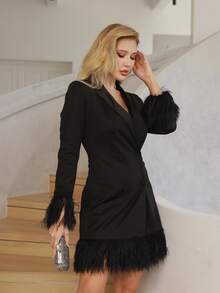 D&M 雙排釦毛茸邊西裝洋裝 - 黑色 - 查看 4