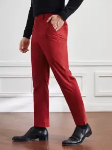 GENTILAND Men Slant Pocket Suit Trousers - Red - View 1