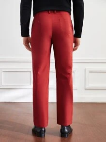 GENTILAND Men Slant Pocket Suit Trousers - Red - View 2
