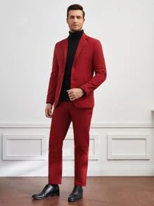 GENTILAND Men Slant Pocket Suit Trousers - Red - View 3