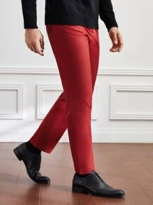 GENTILAND Men Slant Pocket Suit Trousers - Red - View 4