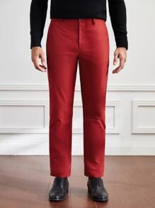 GENTILAND Men Slant Pocket Suit Trousers - Red - View 5