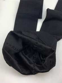 1雙大碼素色長毛絨內襯黑色褲襪適用於女士 - 黑色 - 查看 2