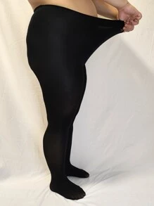 1雙大碼素色長毛絨內襯黑色褲襪適用於女士 - 黑色 - 查看 5
