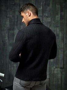 Manfinity VCAY Hombres Camiseta de cuello cisne tejido de canalé