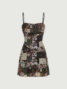SHEIN MOD Patchwork Print Cami Dress
