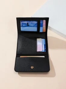 Ví nhỏ cho trẻ em gấp ba tối giản - màu đen - Xem 2