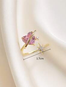 Rhinestone Heart & Star Decor Cuff Ring - Multicolor - View 4