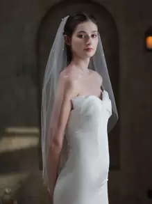 Faux Pearl Decor Bridal Veil - trắng - Xem 3