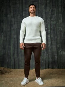 GENTILAND Men Patched Detail Drawstring Waist Joggers - Coffee Brown - View 5