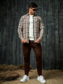 Manfinity 男士格紋前口袋襯衫