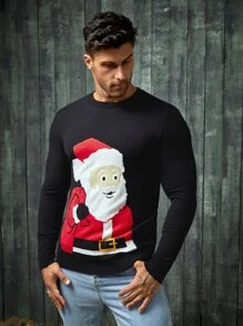 Manfinity Men Christmas Santa Pattern Drop Shoulder Jumper - Black - View 4