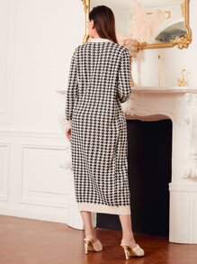 Modelyn Houndstooth Pattern Cardigan & Cami Jumper Dress - Black and White - View 2
