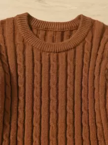 SHEIN Girls Cable Knit Jumper Dress Without Belt - Brown - View 4