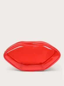 Lip Shaped Clear Makeup Bag - Red - View 1