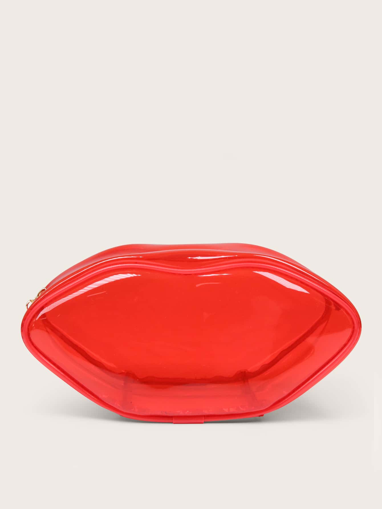Lip Shaped Clear Makeup Bag - Red - View 1