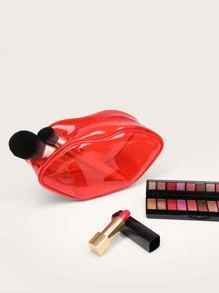 Lip Shaped Clear Makeup Bag - Red - View 2