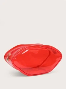 Lip Shaped Clear Makeup Bag - Red - View 3
