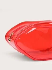 Lip Shaped Clear Makeup Bag - Red - View 4