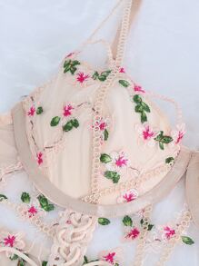 Embroidery Underwire Bra - Baby Pink - View 3