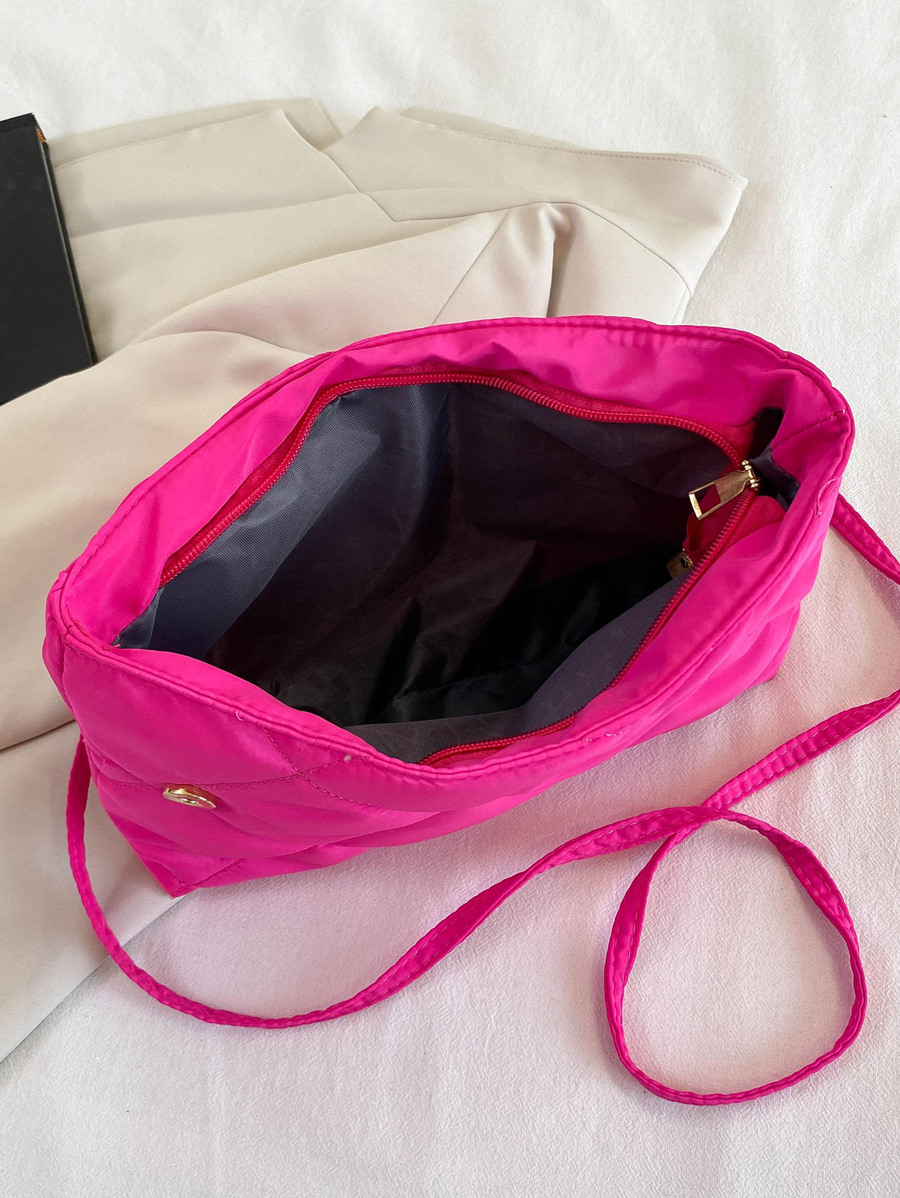 Neon Pink Quilted Pattern Chain Decor Flap Square Bag SHEIN USA