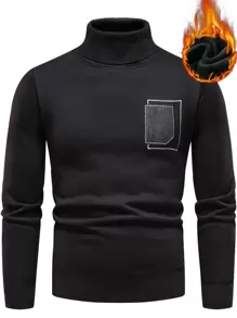 Manfinity Men Geo Embroidery Turtleneck Sweater - Black - View 1