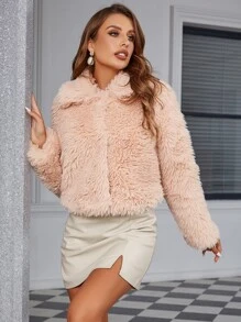 Eilly Bazar Solid Fuzzy Coat - Baby Pink - View 1