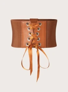 1pc Women's Striped Elastic Waist Belt - Black - View 5