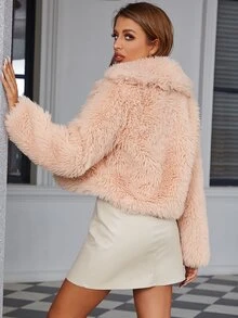 Eilly Bazar Solid Fuzzy Coat - Baby Pink - View 2