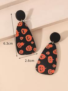 Pendientes largos geométricos Halloween con patrón de calabaza - Multicolor - Ver 3