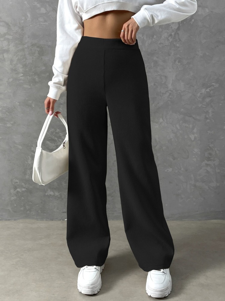 SHEIN Unity High Waist Wide Leg Trousers - Black - View 1