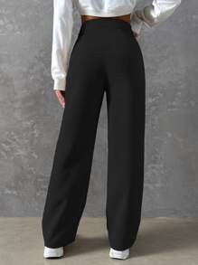 SHEIN Unity High Waist Wide Leg Pants Fall Cloth For Women - Black - View 2