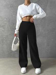 SHEIN Unity High Waist Wide Leg Pants Fall Cloth For Women - Black - View 3