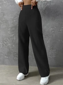 SHEIN Unity High Waist Wide Leg Pants Fall Cloth For Women - Black - View 4
