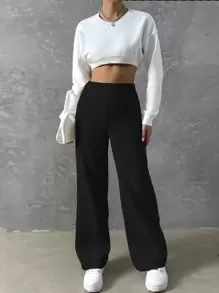 SHEIN Unity High Waist Wide Leg Pants Fall Cloth For Women - Black - View 5