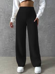 SHEIN Unity High Waist Wide Leg Pants Fall Cloth For Women - Black - View 6