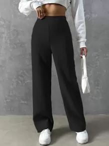 SHEIN Unity High Waist Wide Leg Pants Fall Cloth For Women - Black - View 7