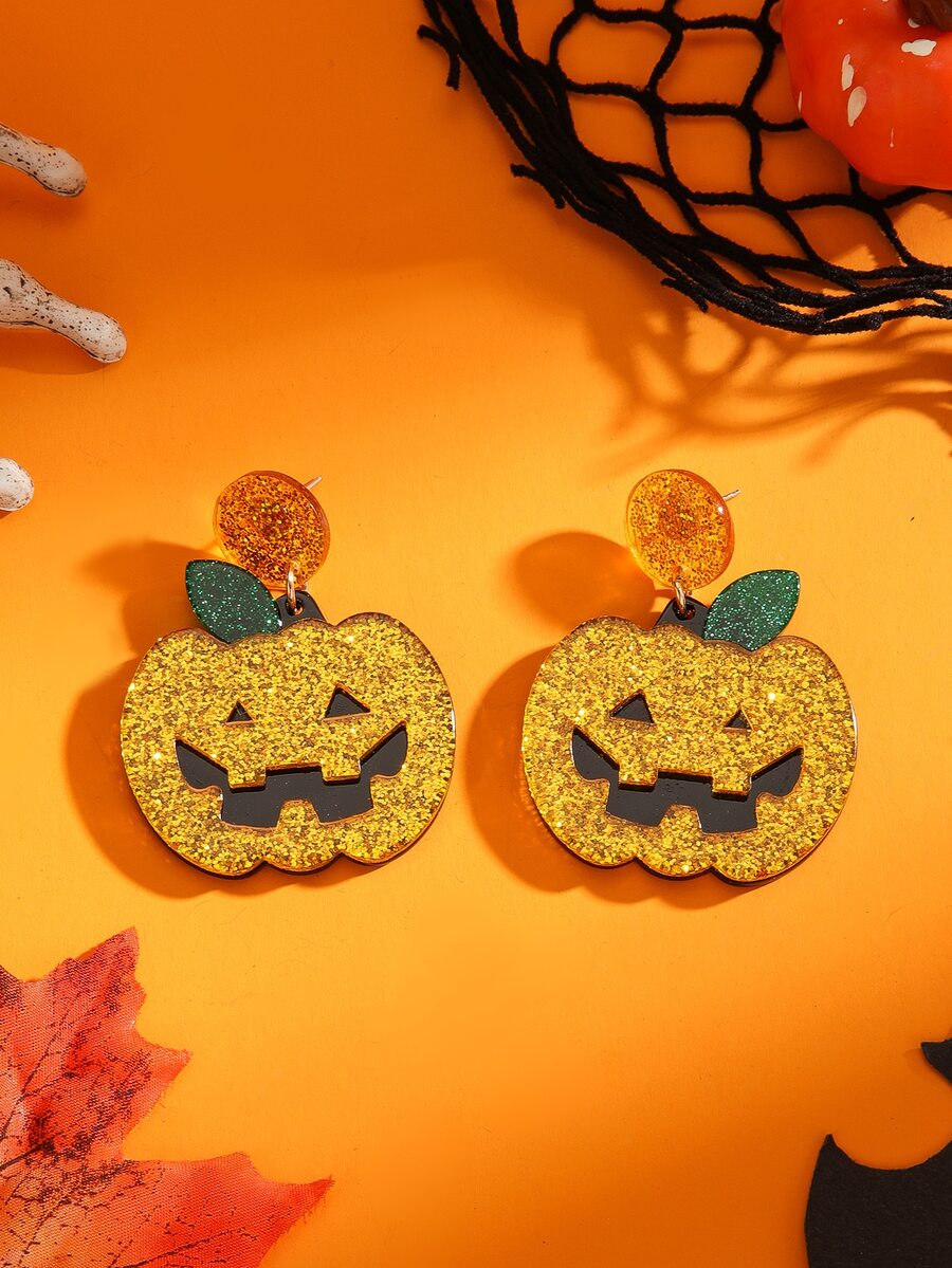 Halloween Pumpkin Drop Earrings - Multicolor - View 1