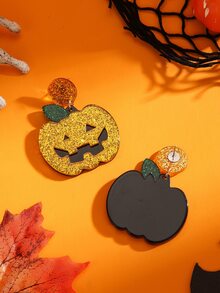 Halloween Pumpkin Drop Earrings - Multicolor - View 2