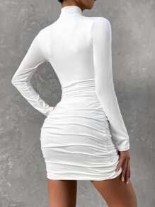 SHEIN SXY Cut Out Front Ruched Bodycon Dress - White - View 2