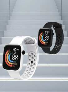 2入組情侶方形電子錶 - 黑與白 - 查看 3